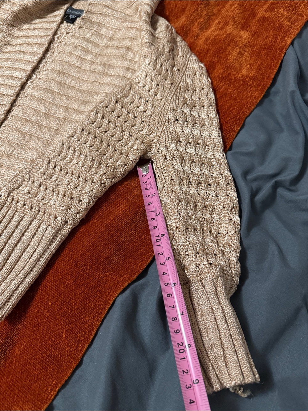 bebe Metallic RoseGold Knit Shawl Collar Cardigan with Gold Buttons | S | Used - Picture 11 of 13